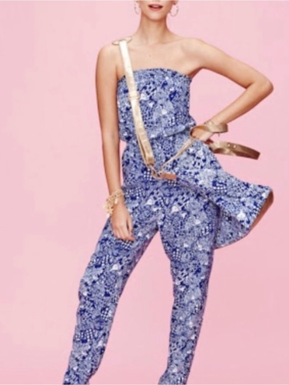 Lilly Pulitzer Blue Printed Strapless Jumpsuit